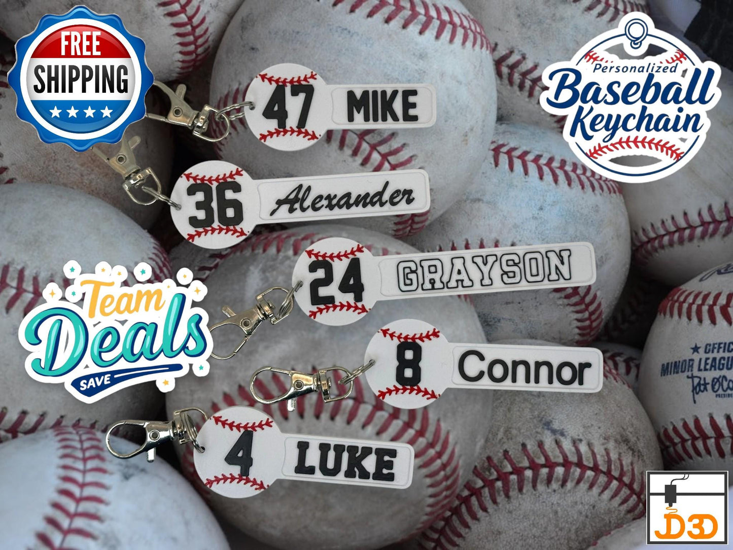 Personalized Baseball Keychain Player Name & Number