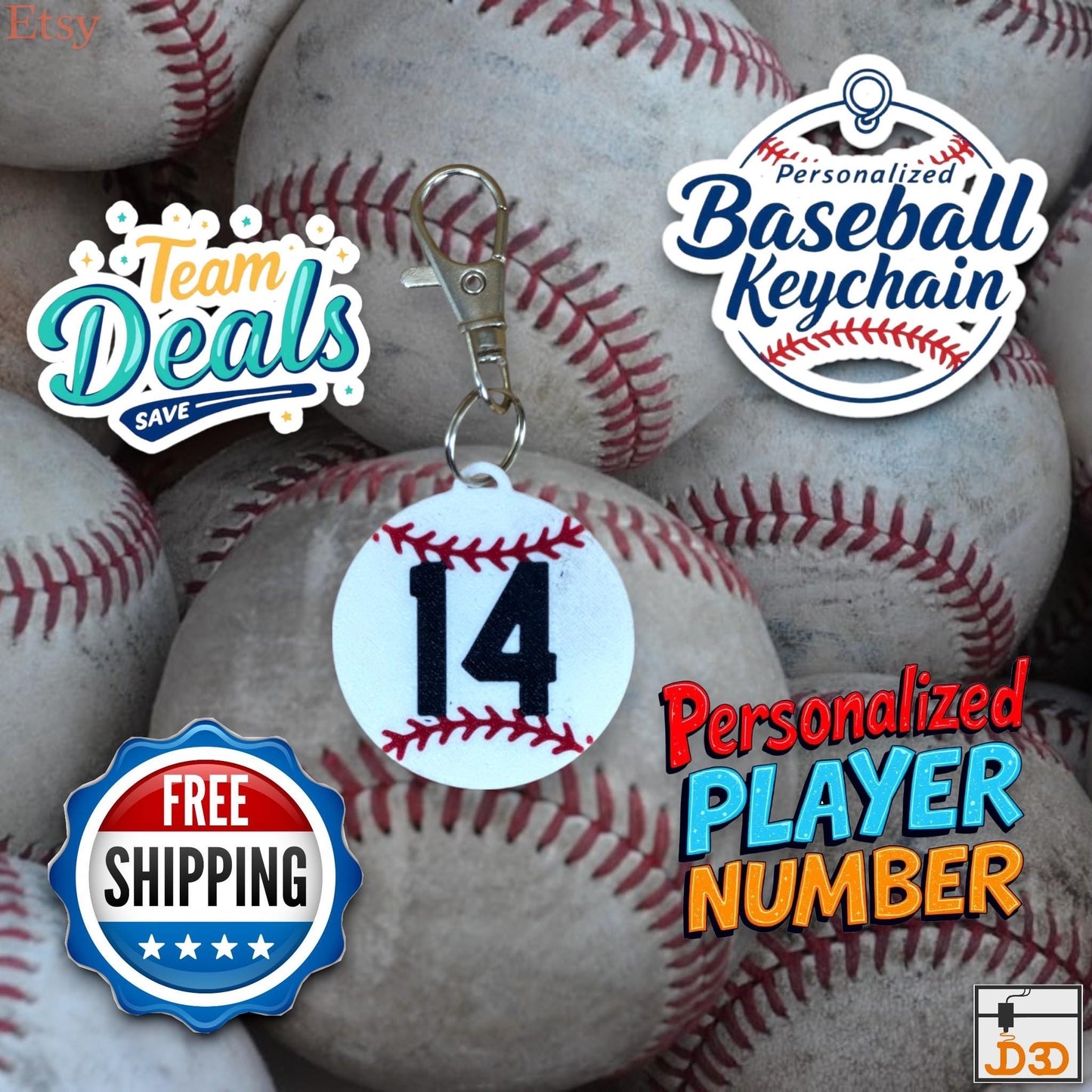 Baseball Keychain Personalized Player Number